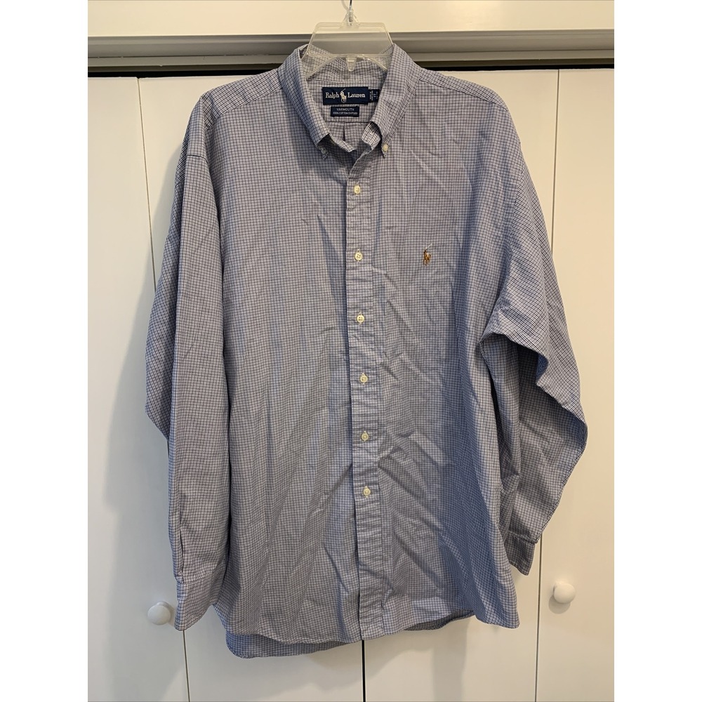 Polo Ralph Lauren Yarmouth Men's Long Sleeve Button-Up Shirt Blue Plaid 17-34/35